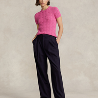 Logo personnalisé femmes à manches courtes couleur unie tricot mince pull décontracté câble pull d'été en tricot
