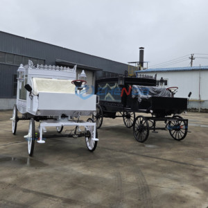 White and Black Coffin Horse Wagon Special Transportation Horse Drawn Funeral Carriage Wholesale Electric Funeral Hearse Cart - Product Image 6
