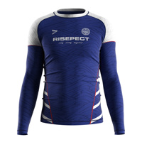 Chemise de compression pour homme, anti-UV, pour canoë, manches longues, bleu et blanc, tissu doux et respirant, poids moyen