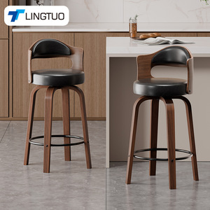 LingTuo Solid Wood Bar Stool Modern Minimalist 360 Rotatable Swivel Back Chair For Home Bar Use - Product Image 1