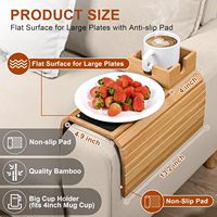 Plateau d'accoudoir de canapé en bambou avec grand porte-gobelet antidérapant, table pliable pour manger, boire et poser le téléphone portable