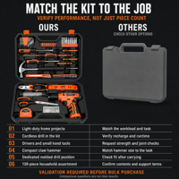 Ensemble d'outils électriques compact de 139 pièces en acier au chrome-vanadium, perceuse sans fil, tournevis, outils à main, embouts de tournevis Phillips
