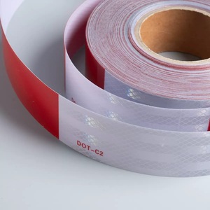 Ruban de signalisation réfléchissant en PET rouge et blanc, autocollant de sécurité réfléchissant, ruban réflecteur micro-prismatique à structure cristalline pour véhicule, haute visibilité - Product Image 1