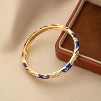 Gelang Bangle Terbuka Enamel Zirkon Lebar 0.6 untuk Wanita, Lapisan Emas 18K, Desain Bunga, Gaya Istana, Mode Cina