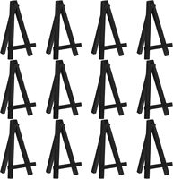 12 supports d'affichage miniatures noirs de 5 pouces en bois pour toiles, photos, cartes, trépieds en bois avec rebord de support