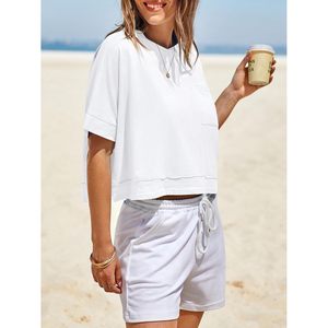 Womens Oversized Crop <b>Top</b> Short Sleeve Loose Tee Crew Neck Solid Color Summer Casual Basic Shirt - Product Image 3