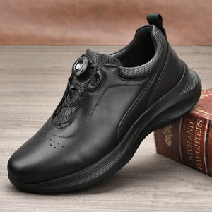 Men's Genuine Cow Leather Walking Shoes <b>Round</b> <b>Toe</b> Breathable Mesh Lining Rubber Outsole Low <b>Heel</b> Rotation Buckle Casual Sport - Product Image 1