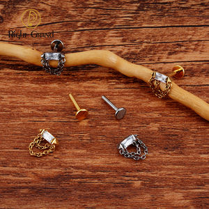 ASTM F136チタン16GバゲットCZバーダブルチェーンタッセルスタッドイヤリング軟骨ヘリックスフラットバックピアス - Product Image 4