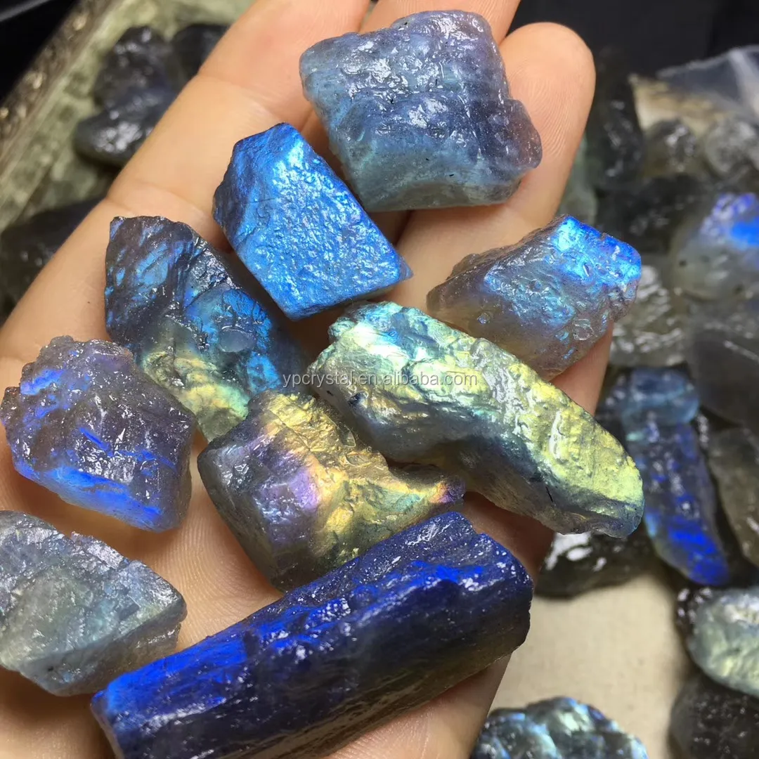 Pedra preciosa cristal natural azul da lua, pedra cristal labradorita cura