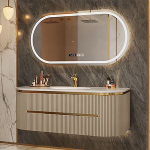 <span class=keywords><strong>Mobile</strong></span> <span class=keywords><strong>Bagno</strong></span> Sospeso di Lusso con Lavabo, Quercia Curvata, Griglia, di Buona Qualità, su Misura - Product Image 1
