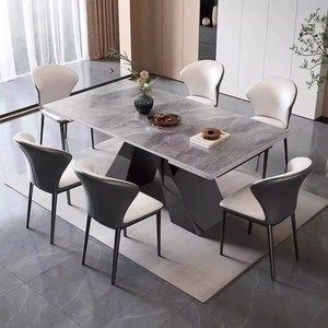 Tavolo da Pranzo Minimalista Moderno in Lastra di Pietra, Semplice ed Estensibile <span class=keywords><strong>per</strong></span> Piccole Case o Appartamenti, Ideale <span class=keywords><strong>per</strong></span> il <span class=keywords><strong>Soggiorno</strong></span> - Product Image 1