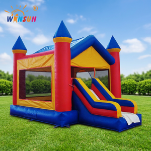 Château gonflable combiné WINSUN en forme de V, personnalisable en couleur, en PVC, ignifuge, imperméable, facile à installer, avec trampoline - Product Image 1