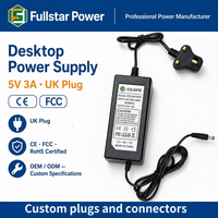 Alimentation de bureau OEM ODM 5V 3A, adaptateur secteur de bureau, prise UK, connecteur DC personnalisable 15W pour passerelle intelligente, hub IoT, horloge