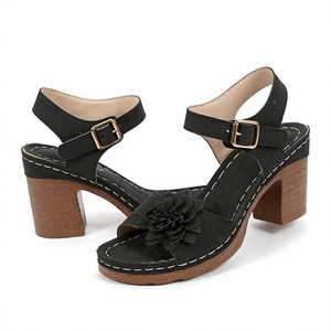 Sandalias de tacón con hebilla floral, sandalias de cuña con punta abierta, zapatos de plataforma para vestir en verano - Product Image 3