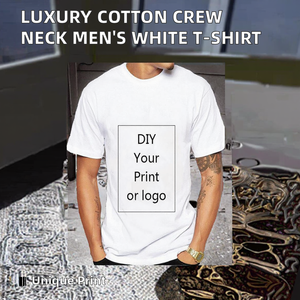 T-shirts décontractés pour hommes en coton 100% à col rond, imprimés, coupe ample, tricotés, blancs, taille européenne, 210 grammes - Product Image 2