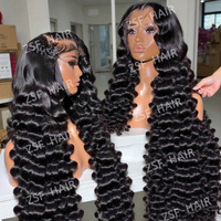 Perruque indienne bouclée Deep Wave de 30 pouces, grade 12A, avec dentelle frontale HD transparente 13x4, cheveux humains bruts alignés sur les cuticules