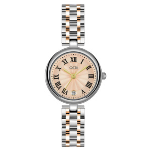 Reloj de cuarzo con esfera redonda de tono plateado con números romanos y función de fecha, con eslabones metálicos - Product Image 2
