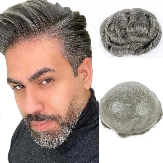 Wholesale Men Wigs 100% Virgin Human Hair Toupee Pieces Lace Thin PU Replacement System Toupee human Hair For Men