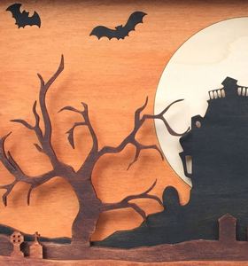 <b>Halloween</b> Double Layers Wooden Ornaments Bat House Black Tree Home Decoration Laser Cut Wood Shadow Wall Art - Product Image 4