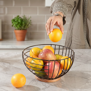 Panier à fruits rond en métal pour la cuisine, 40x40x25cm, design minimaliste durable, conteneur alimentaire à un seul niveau - Product Image 5