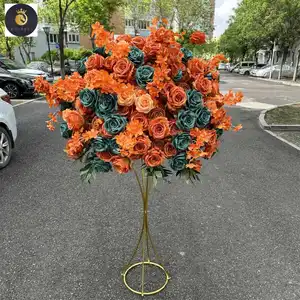 EV Venta al por mayor 80cm Deep Green Mixed Burnt Orange Flower Ball Centros DE MESA DE BODA Decoraciones