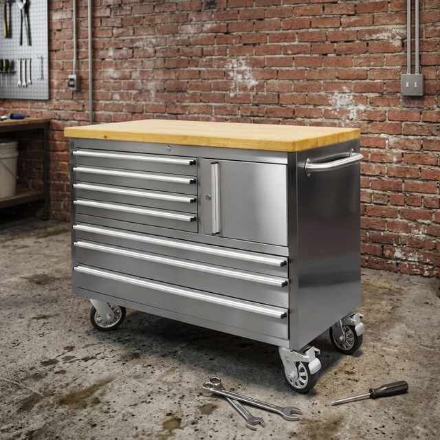 OEM Brand Garage Heavy Duty Rolling Tool Box Trolley 7 Drawer 1 Cabinet Stainless Steel Metal Tool Cart for Garage Workshop