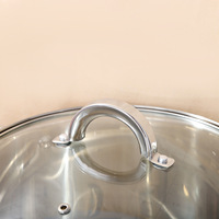 Nouveauté : Ensemble de casseroles et poêles multifonctions en acier inoxydable à fond épaissi, faciles à nettoyer, avec poignée et couvercle en verre transparent
