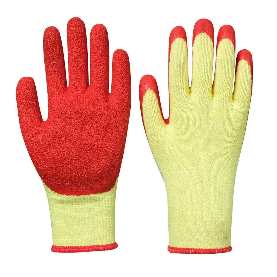 Серая хлопковая подкладка синяя резиновая морщинка Безопасная рабочая перчатка прочный износ противоскользящие рабочие перчатки