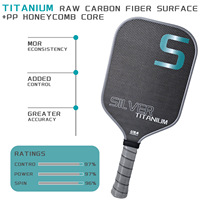Raquette de pickleball hybride Elite Titanium Silver Carbon Fiber 16 mm, finition mate, haute puissance explosive avec excellent coefficient de friction