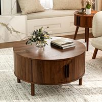 Table basse chinoise Chunshulin avec portes coulissantes, style moderne minimaliste, rangement encastré, finition noyer, 29,9 pouces