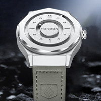 Montre à quartz pour homme FB0091 avec cadran de 43 mm, bracelet en cuir gris, design simple, lévitation magnétique, boule flottante 3D, étanche, boîte cadeau