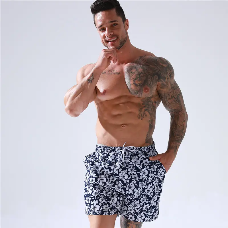 Erkek mayoları yaz yüzme Fitness şortu erkek moda spor Beachwear çabuk kuruyan streç plaj pantolonları