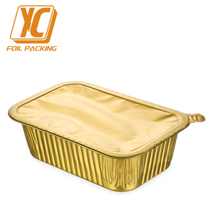 <span class=keywords><strong>Barquette</strong></span> alimentaire rectangulaire jetable en <span class=keywords><strong>aluminium</strong></span> doré, robuste, compatible <span class=keywords><strong>micro</strong></span>-<span class=keywords><strong>ondes</strong></span>, en PET de qualité alimentaire, 800 ml, moulée en pâte de cellulose - Product Image 2