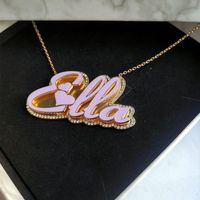 Collar de esmalte con colgante doble para mujer, joyería, regalo de Navidad, collar de nombre de esmalte personalizado chapado en oro con diamantes de imitación