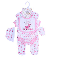 Ensemble de 5 pièces de vêtements pour nouveau-né, comprenant barboteuse, combinaison, body et bavoir, en coton, pour boutiques de vêtements pour enfants, en gros, en stock