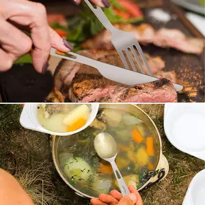 Outdoor Camping Knife Fork Spoon Set Lightweight Camping Utility Cutlery Set With Carabiner For Traveling Picnic Hiking