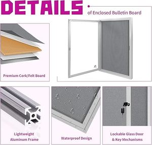 Ngoài Trời Thời Tiết Kèm Theo Vải Bảng Thông Báo Bảng Thông Báo Trường Hợp Với Có Thể Khóa Cửa Kính Bạc Khung Nhôm Hiển Thị Trường Hợp - Product Image 3