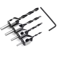 Ensemble de forets à fraiser en titane HSS professionnel 4 pièces 3-6mm alésoir à chanfrein pour projets de bricolage de menuiserie à bois