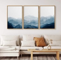 Lot de 3 tableaux encadrés sur toile, peintures abstraites de montagnes bleues à l'aquarelle, impressions d'art minimaliste moderne pour l'hôtellerie