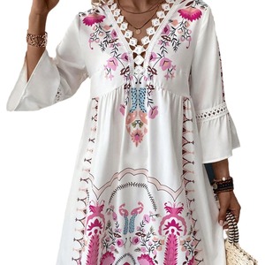 Vestido Nuevo de Verano con Estampado Étnico y Cuello en V Estilo Bohemio, Éxito de Ventas en Europa - Product Image 1