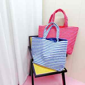 20 pouces peluche tissu rayé sac fourre-tout dames rayé tissu éponge rembourré grand sac à bandoulière voyage poignée sac de plage - Product Image 1