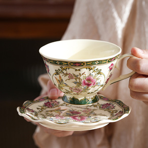 European Retro <b>Floral</b> Bird Coffee Cup Saucer British Court Style Ceramic Afternoon Tea Cup - Product Image 2