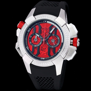 Montre de Luxe Sportive en Acier Inoxydable avec Lunette Entièrement Sertie de Diamants, Bracelet en Caoutchouc Vert, Chronographe Squelette Audacieux, Montre-Bracelet Homme Tendance - Product Image 2