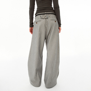 Manufacturer's <strong>Women</strong> <strong>Pinstripe</strong> High Waist Wide Leg Suit <strong>Trousers</strong> Back Adjust Tab Drape Oversized Floor Length Breathable ODM - Product Image 3
