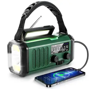 Rádio meteorológico 10000mAh AM FM NOAA, rádio portátil com corda e rádio de manivela alimentado de 3 vias, lanterna, carregador de celular para