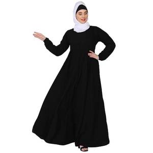 卸売イスラムリネンマキシドレス女性イスラム教徒の傘カット黒アバヤドバイ長袖女性ルーズドレス - Product Image 1