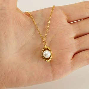 ZOGXIN Pearl Necklace 18K Gold Plated Stainless Steel Clavicle Chain For Women Everyday Wear - Product Image 4