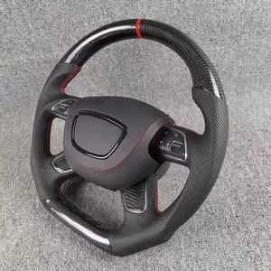 Volant en carbone forgé sur mesure pour <span class=keywords><strong>Audi</strong></span> A3 8P A4 B7 A6 C6 Q7 4L 2005-2012 - Cuir perforé et surpiqûres rouges - Product Image 6