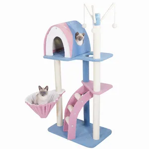 Kedi açgözlü ağaç oyuncak top aktivite merkezi kedi kule mobilya jüt kaplı kavrama sütun mavi mor