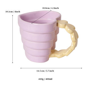 Taza de cerámica con forma de corazón estilo coreano, color morado claro, taza de regalo creativa para uso general - Product Image 5